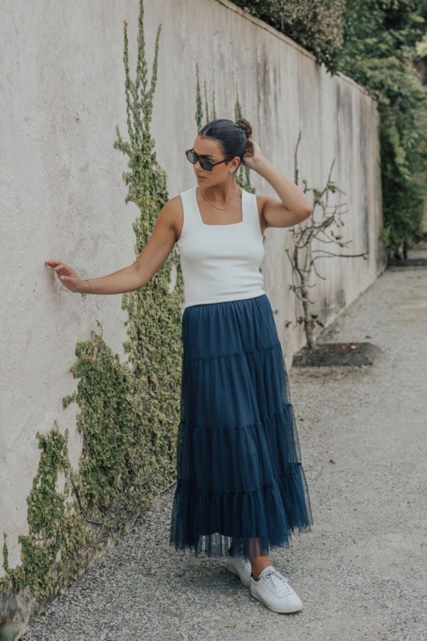 Tulle midi skirt discount navy